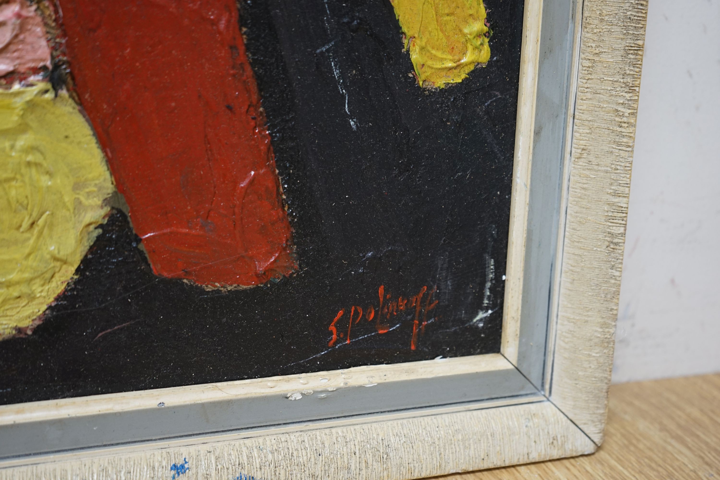 After Serge Poliakoff, oil on board, Untitled, bears signature, 62 x 49cm